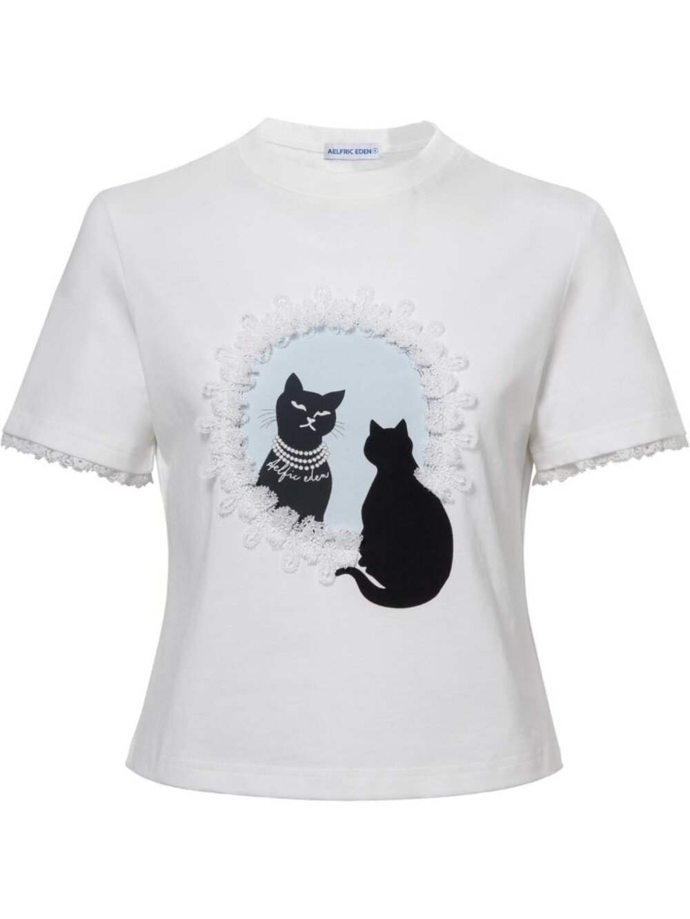 Y2K Cat Graphic Baby Tee - Vintage Lace Crop Top, Slim Fit Grunge Short Sleeve